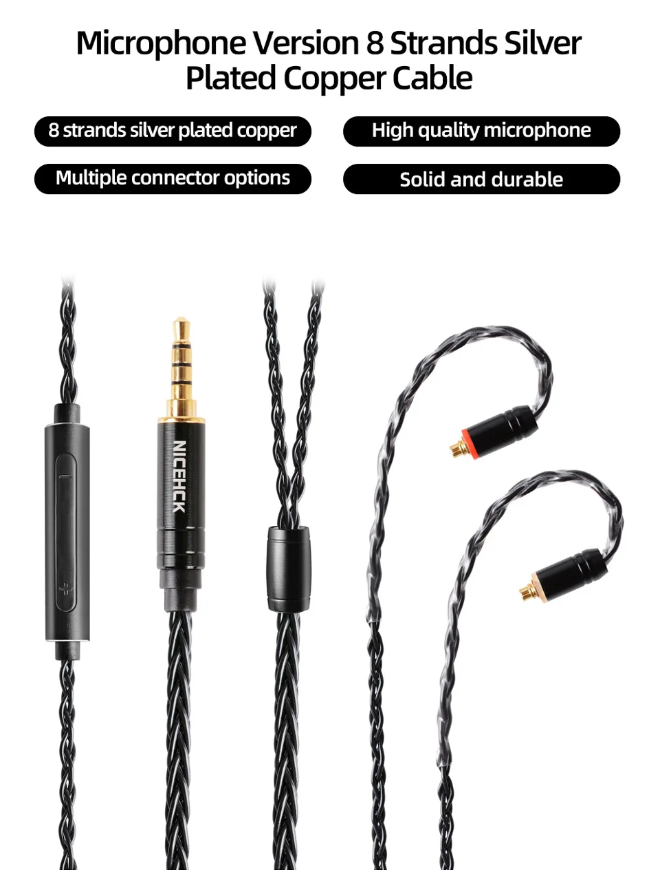 NICEHCK BlackWheat 8 Core Silver Plated Copper Microphone Cable MMCX/QDC/0.78 2Pin With Mic for DB1 DB3 AS10 EDX CA4 C12
