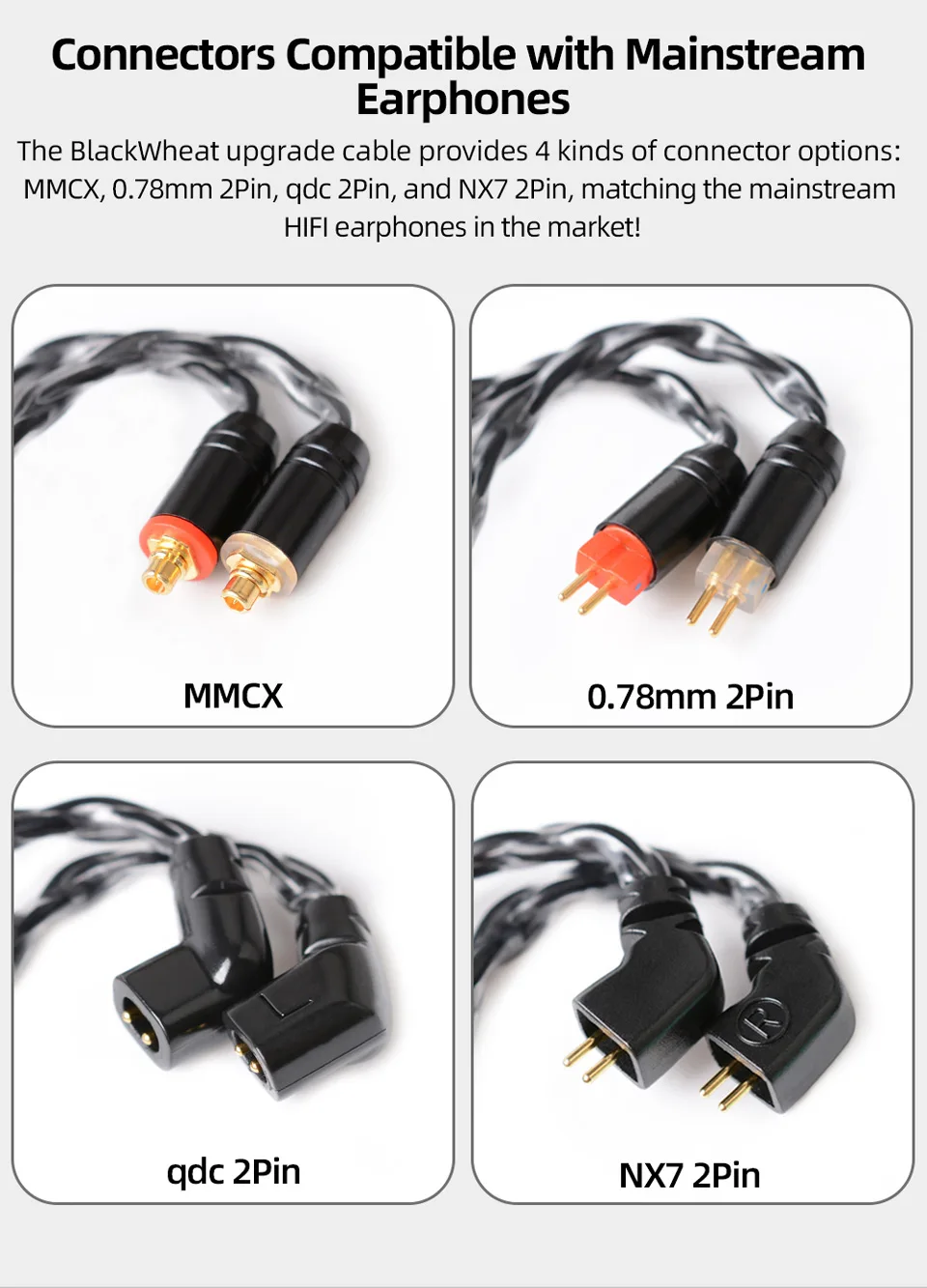 NICEHCK BlackWheat 8 Core Silver Plated Copper Microphone Cable MMCX/QDC/0.78 2Pin With Mic for DB1 DB3 AS10 EDX CA4 C12