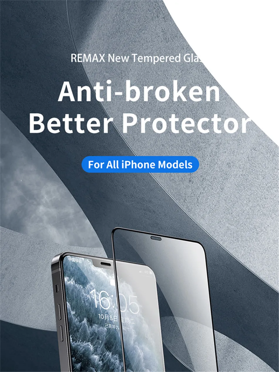 Remax Tempered Glass Film For iPhone 15 15Pro Max For iPhone 14 14Pro 13/12 Series 9H Hardness Anti-fingerfrint Non-friable