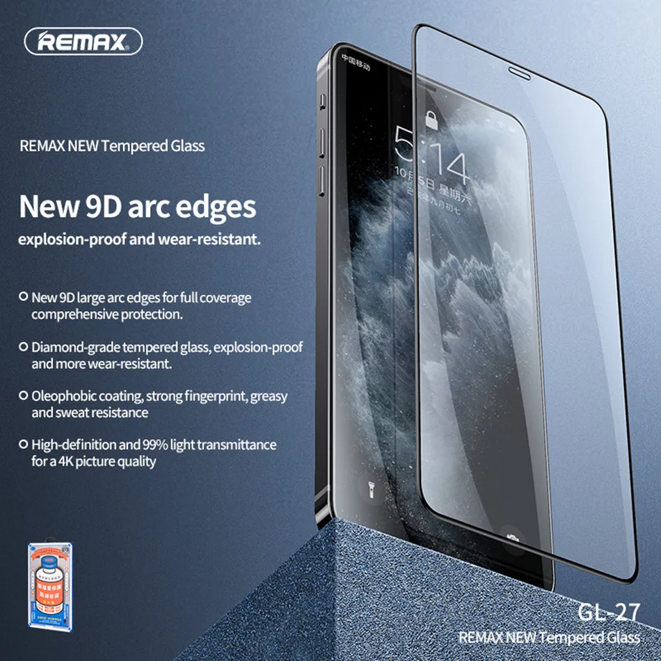Remax Tempered Glass Film For iPhone 15 15Pro Max For iPhone 14 14Pro 13/12 Series 9H Hardness Anti-fingerfrint Non-friable