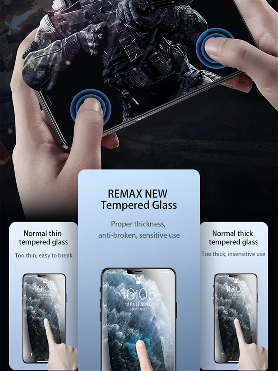 Remax Tempered Glass Film For iPhone 15 15Pro Max For iPhone 14 14Pro 13/12 Series 9H Hardness Anti-fingerfrint Non-friable