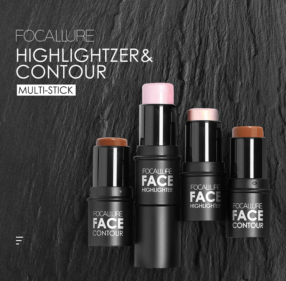 Focallure 4 Colors Highlighter Stick Silky Texture Face Contour Stick Natural Illuminate Makeup Bronzer Highlight Shaded Bar
