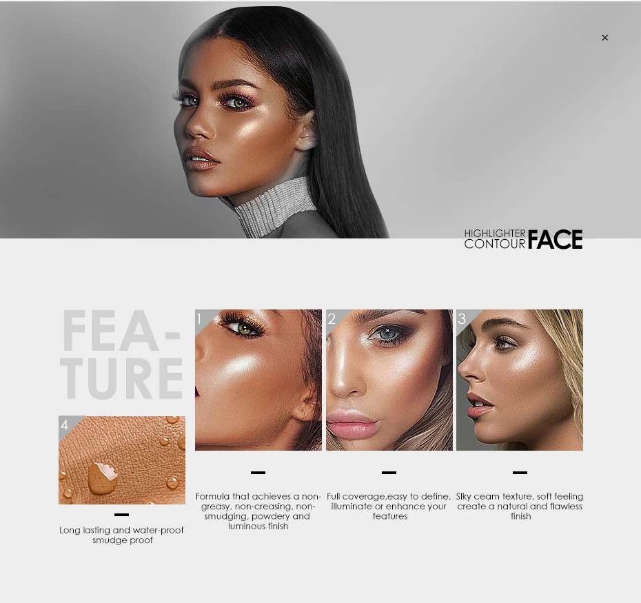 Focallure 4 Colors Highlighter Stick Silky Texture Face Contour Stick Natural Illuminate Makeup Bronzer Highlight Shaded Bar