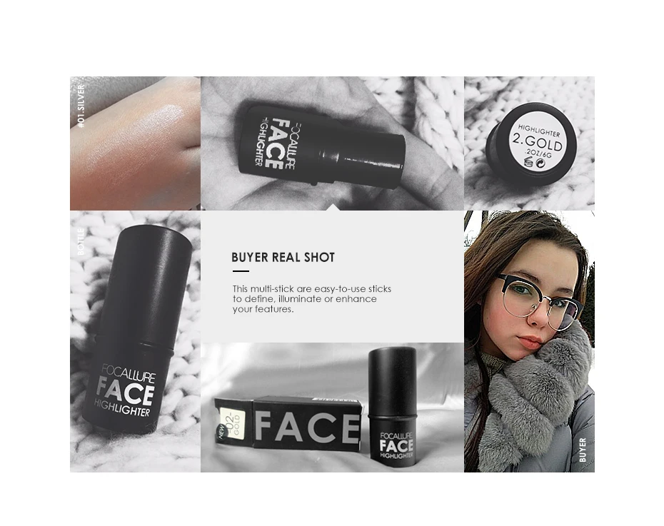 Focallure 4 Colors Highlighter Stick Silky Texture Face Contour Stick Natural Illuminate Makeup Bronzer Highlight Shaded Bar