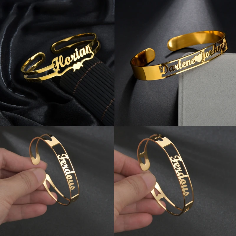 31 Styles New Stainless Steel Customized Bangle Personalized Nameplate Letter Heart Bracelet For Women Girl Jewelry Wedding Gift