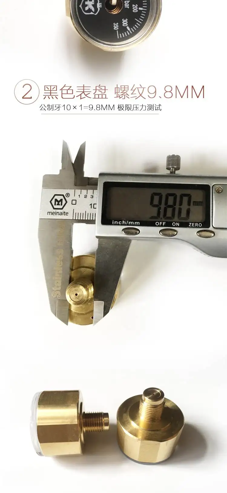 Copper M10*1 G1/8 inch 350bar Mini Air Pressure Gauge,ED black & white dial 28mm pressure gauge