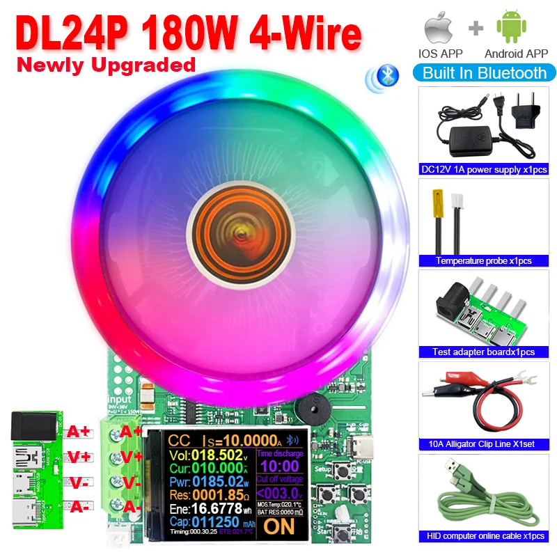 180W DC Tester APP Electronic Load Lithium Battery Capacity Monitor Discharge Charge Power Meter Supply Checker + PD/QC Trigger