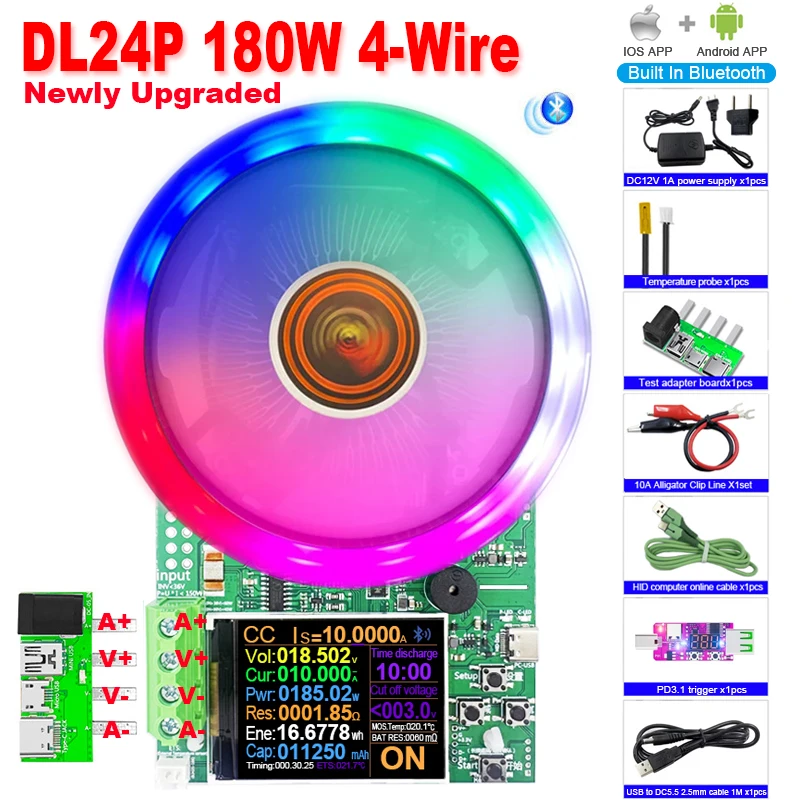 180W DC Tester APP Electronic Load Lithium Battery Capacity Monitor Discharge Charge Power Meter Supply Checker + PD/QC Trigger