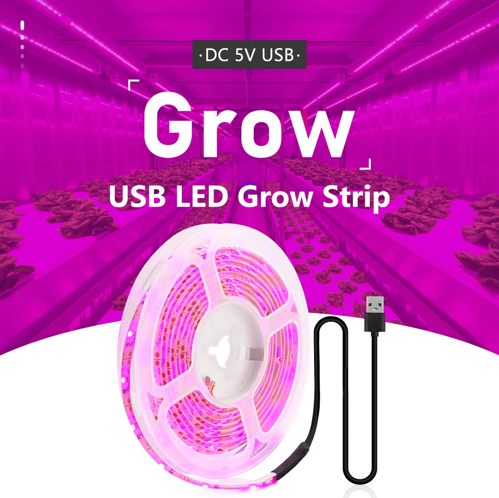 Full Spectrum LED Grow Light USB Grow Light Strip 0.5m 1m 2m 3m 4m 5m 2835 SMD LED Phyto Tape for Seed Plant Flower Greenhouse