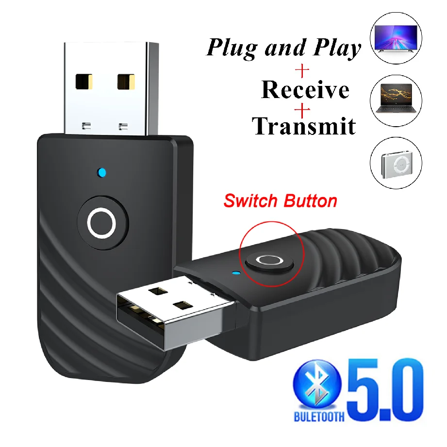 BT 3 in 1 Wireless USB Bluetooth 5.0 Adapter Audio Receiver Transmitter 3.5mm AUX Adaptador for Car TV PC Computer Home Stereo