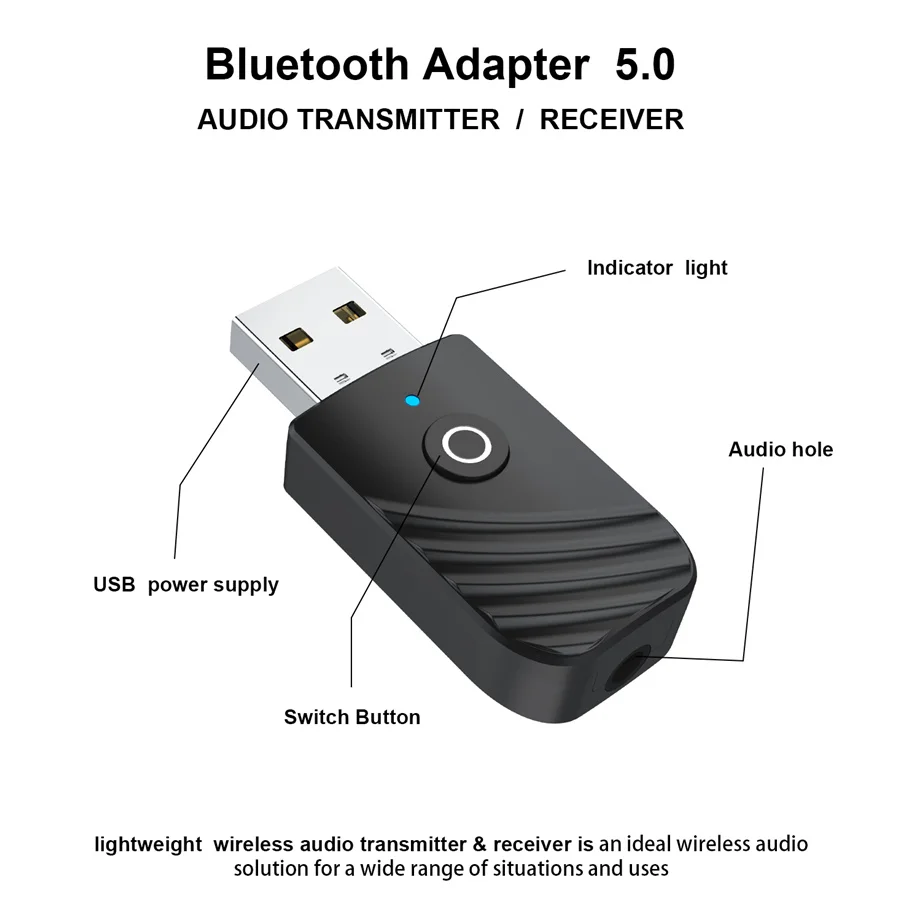 BT 3 in 1 Wireless USB Bluetooth 5.0 Adapter Audio Receiver Transmitter 3.5mm AUX Adaptador for Car TV PC Computer Home Stereo