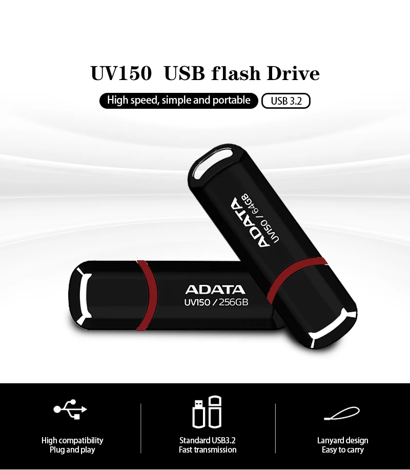 ADATA USB3.2 UV150 Pendrive Portable 128GB USB Flash Drive 64GB U Disk High Speed Pen Drive 32GB Black for Desktop PC Laptop