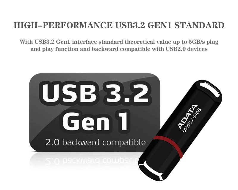 ADATA USB3.2 UV150 Pendrive Portable 128GB USB Flash Drive 64GB U Disk High Speed Pen Drive 32GB Black for Desktop PC Laptop