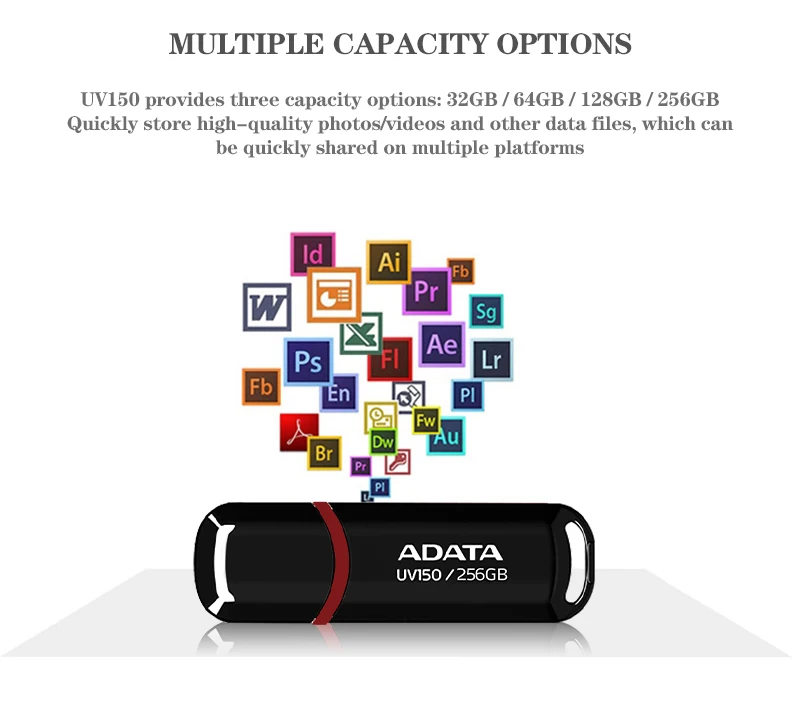 ADATA USB3.2 UV150 Pendrive Portable 128GB USB Flash Drive 64GB U Disk High Speed Pen Drive 32GB Black for Desktop PC Laptop