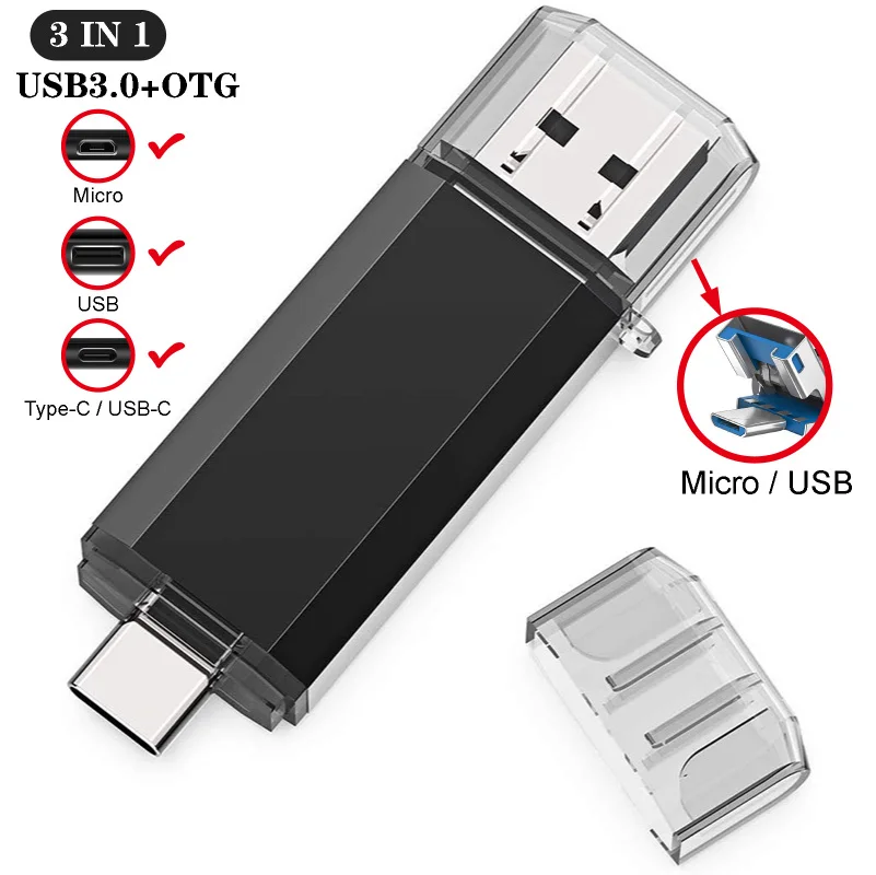 OTG USB Flash Drive 256GB 128GB Type C Pen Drive 64GB 32GB 16GB External Storage Pendrive USB 3.0 Memory Stick For Android/PC