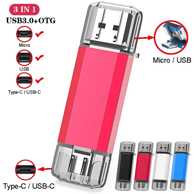 OTG USB Flash Drive 256GB 128GB Type C Pen Drive 64GB 32GB 16GB External Storage Pendrive USB 3.0 Memory Stick For Android/PC