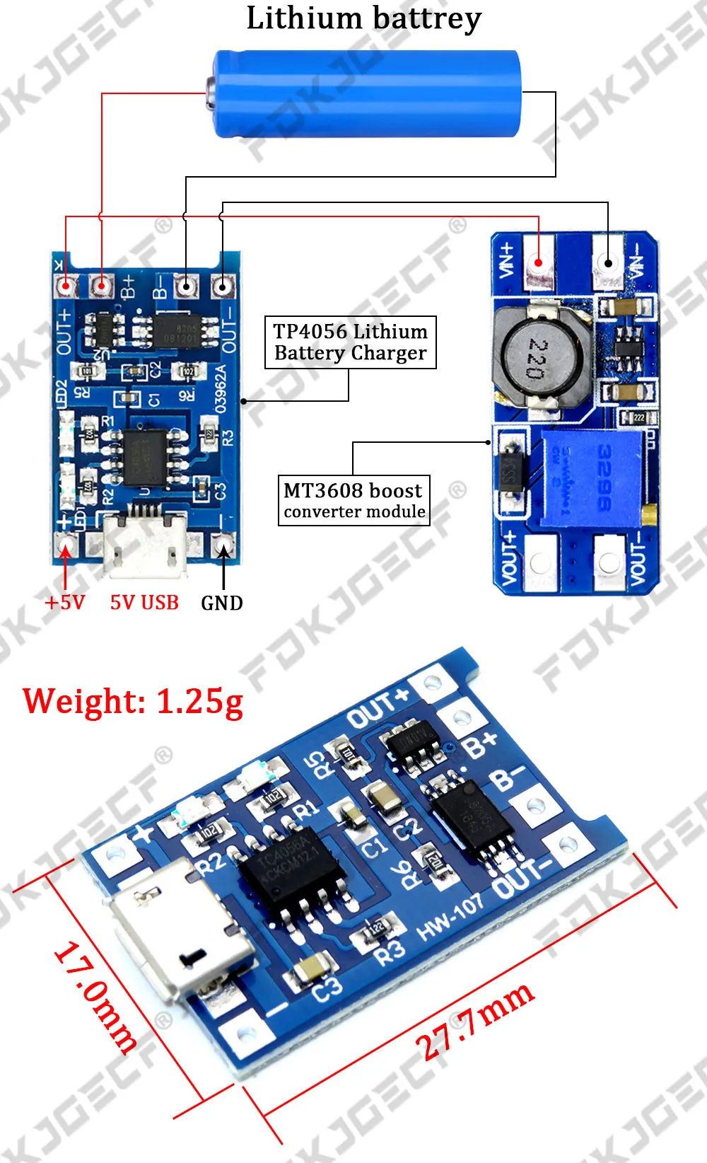 MT3608 DC-DC Step Up Converter Booster Power Supply Module Boost Step-up Board MAX output 28V 2A for arduino