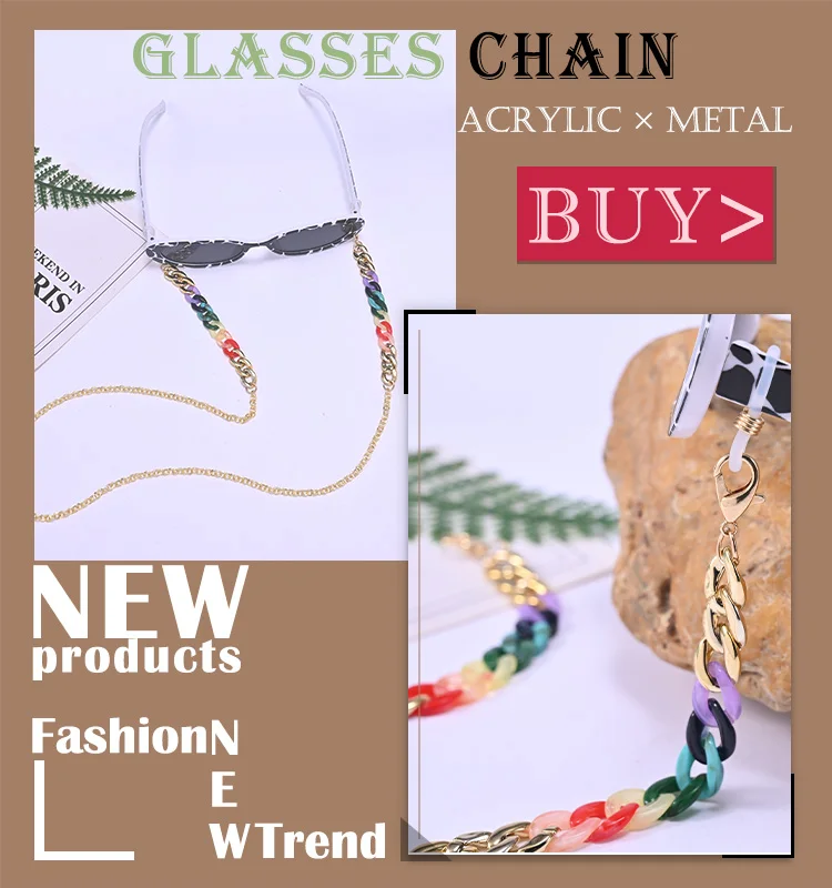 MOON GIRL 72cm Acrylic Sunglasses Chain Women Anti Slip Reading Eyewears Ribbon Clip Mask Holder Neck Strap Lanyard Dropshipping