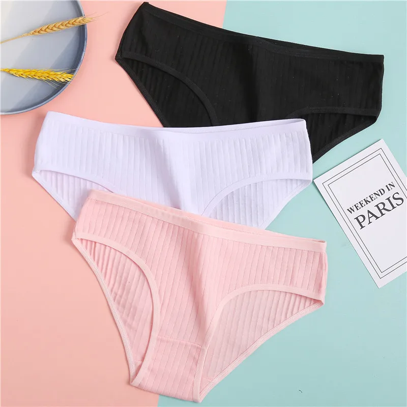 FINETOO 3PCS/Set Women's Underwear Cotton Panty Sexy Panties Female Underpants Solid Color Panty Intimates Women Lingerie M-2XL