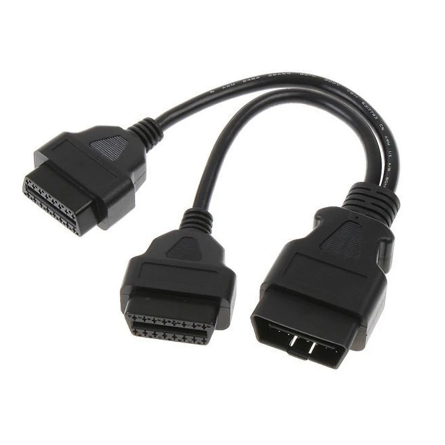OBD2 Extension Cable 30CM Splitter Male to Dual Female Y 1-2 OBD OBD2 16 Pin Cable Adapter Diagnostis Cable Straight J1962 Male