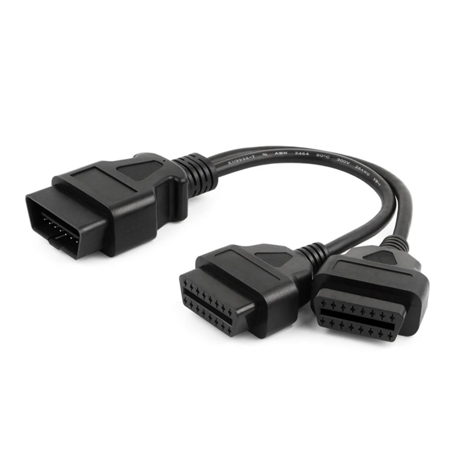 OBD2 Extension Cable 30CM Splitter Male to Dual Female Y 1-2 OBD OBD2 16 Pin Cable Adapter Diagnostis Cable Straight J1962 Male