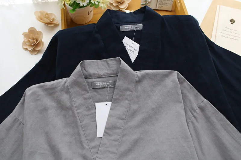 Japanese Style Kimono Cardigan Pants 2pcs Set Men's Nightwear Bathrobe Cotton Comfortable Home Suit Robe Sleepwear Daily Casual