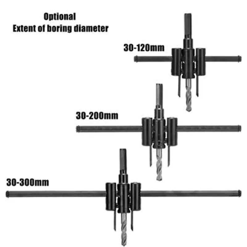30-120/200/300mm Adjustable Circle Hole Cutter Wood Drywall Drill Bit Saw Round Cutting Blade Aircraft Type DIY Tool