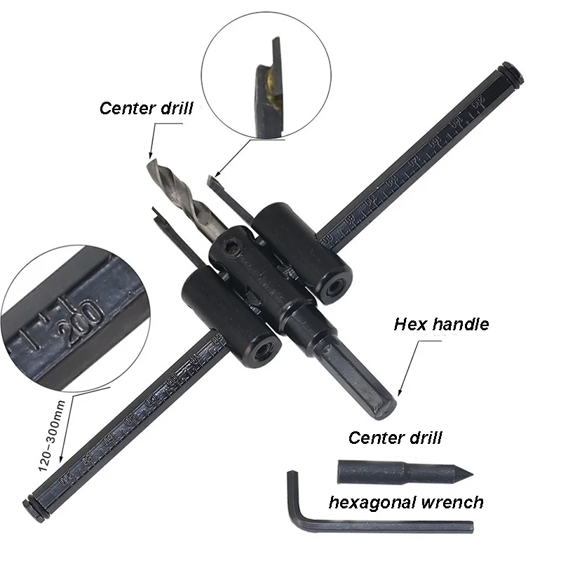 30-120/200/300mm Adjustable Circle Hole Cutter Wood Drywall Drill Bit Saw Round Cutting Blade Aircraft Type DIY Tool
