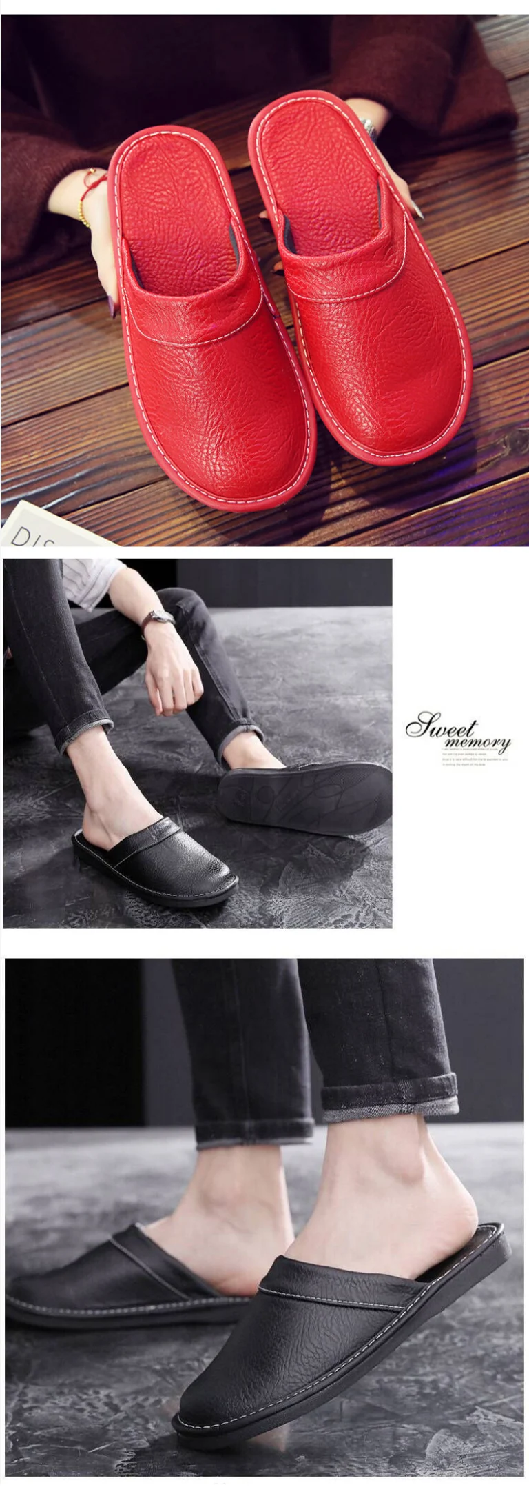 Plus Size 47 48 Men's Autumn Home Shoes Unisex Leather Slippers Comfort Indoor Slippers Men Indoor Shoes Flat Slippers