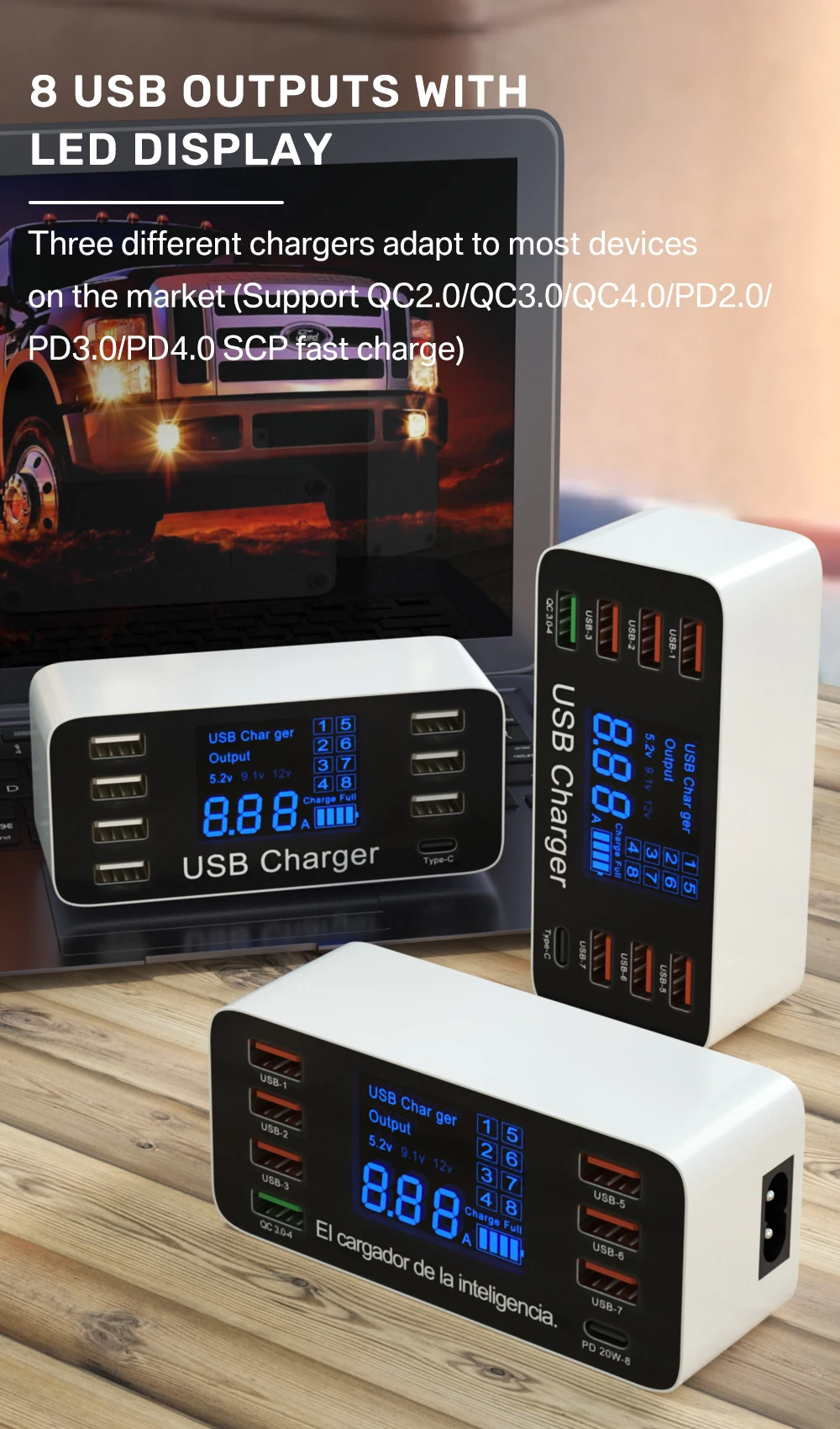 60W Quick Charge QC 3.0 4.0 USB Charger Adapter USB C Charger Phone Tablet Fast Charger For iPhone 12 Pro Xiaomi Huawei Samsung