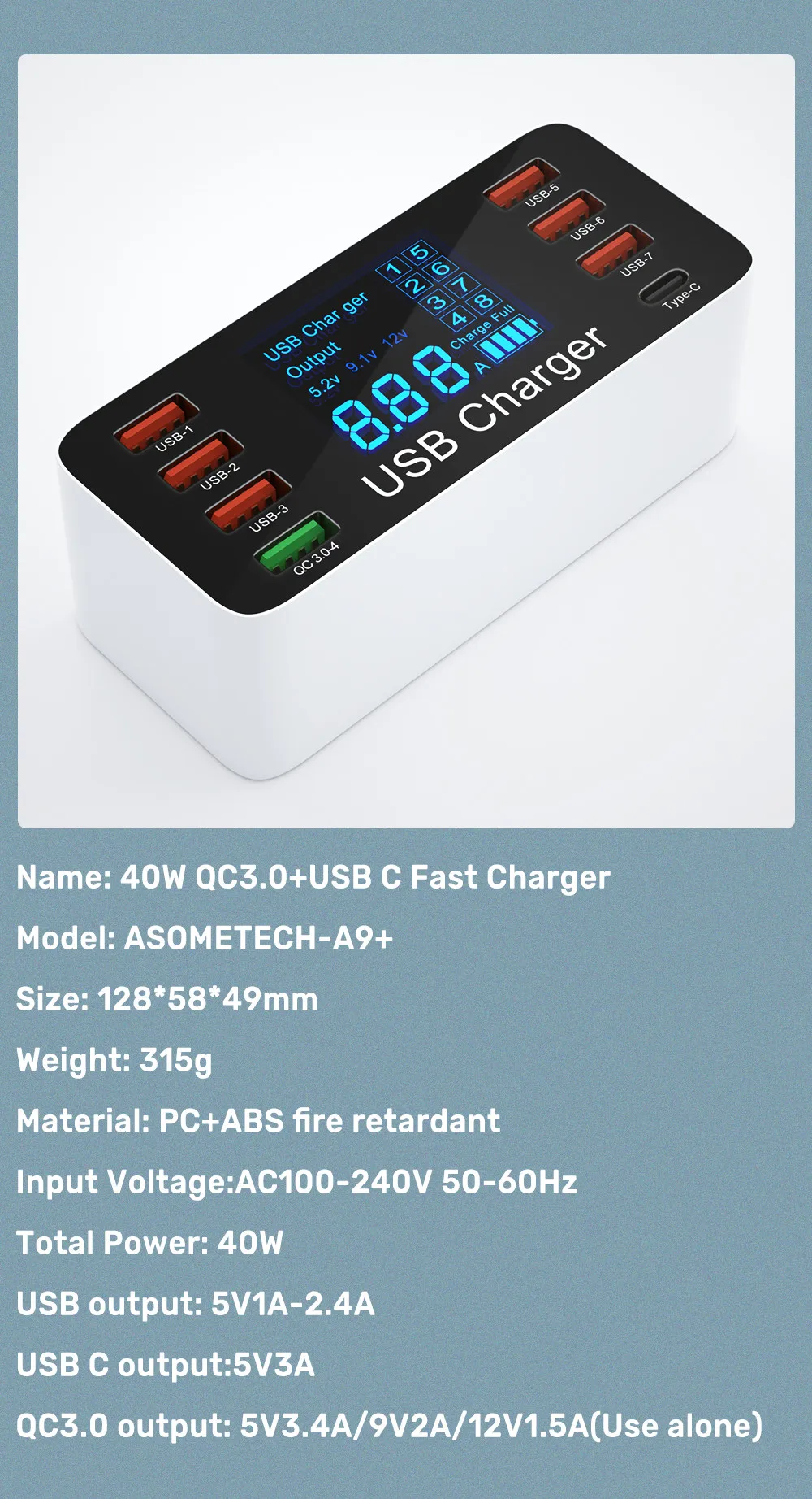 60W Quick Charge QC 3.0 4.0 USB Charger Adapter USB C Charger Phone Tablet Fast Charger For iPhone 12 Pro Xiaomi Huawei Samsung
