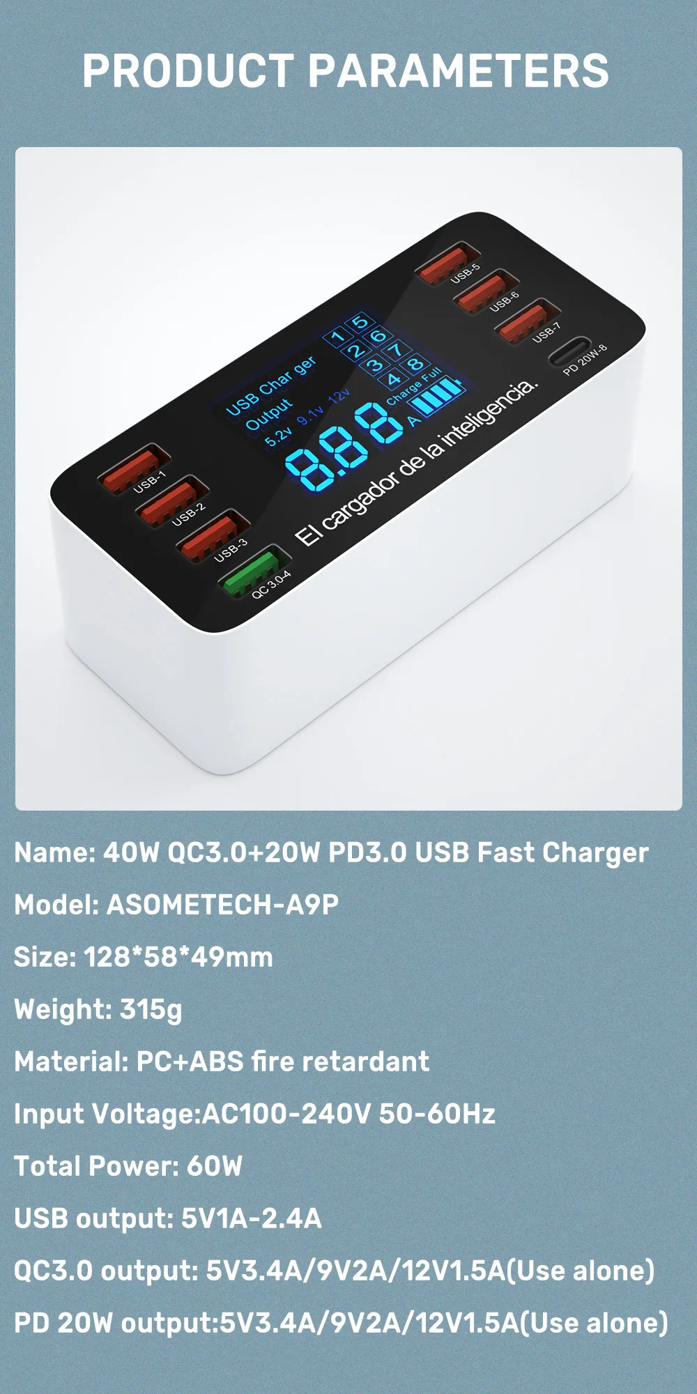 60W Quick Charge QC 3.0 4.0 USB Charger Adapter USB C Charger Phone Tablet Fast Charger For iPhone 12 Pro Xiaomi Huawei Samsung