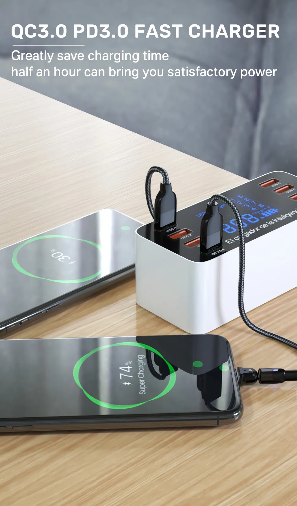 60W Quick Charge QC 3.0 4.0 USB Charger Adapter USB C Charger Phone Tablet Fast Charger For iPhone 12 Pro Xiaomi Huawei Samsung
