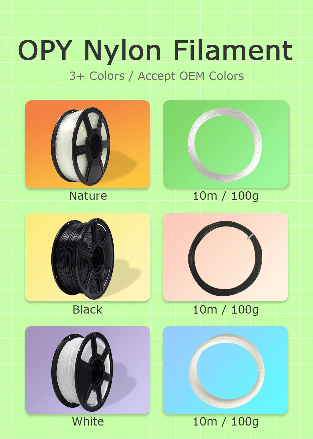 Pa Filament Nylon 66 For 3D Printer Nature Color Coils Wire Reels 10M 100G Sample Available