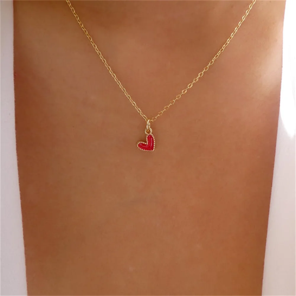 Simple Color Heart Pendant Pearl Necklace For Women Girls Fashion Gold-plate Chain Choker Necklaces 2023 New Trend Jewelry