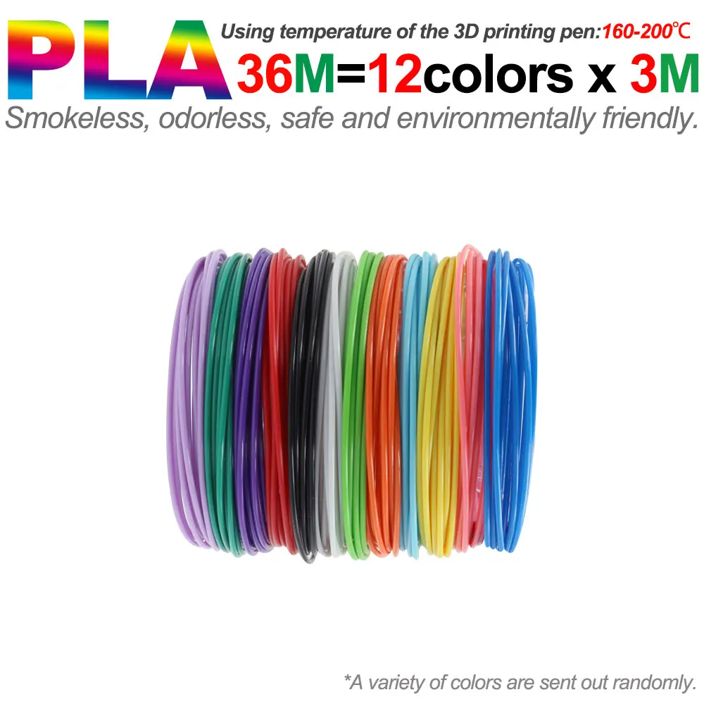 PLA Filament Diameter 1.75mm Color 3D Printing Material for 3D Pen, 10/20/30 Colors, 100M 150M 200M, Colorless, Odorless and Saf