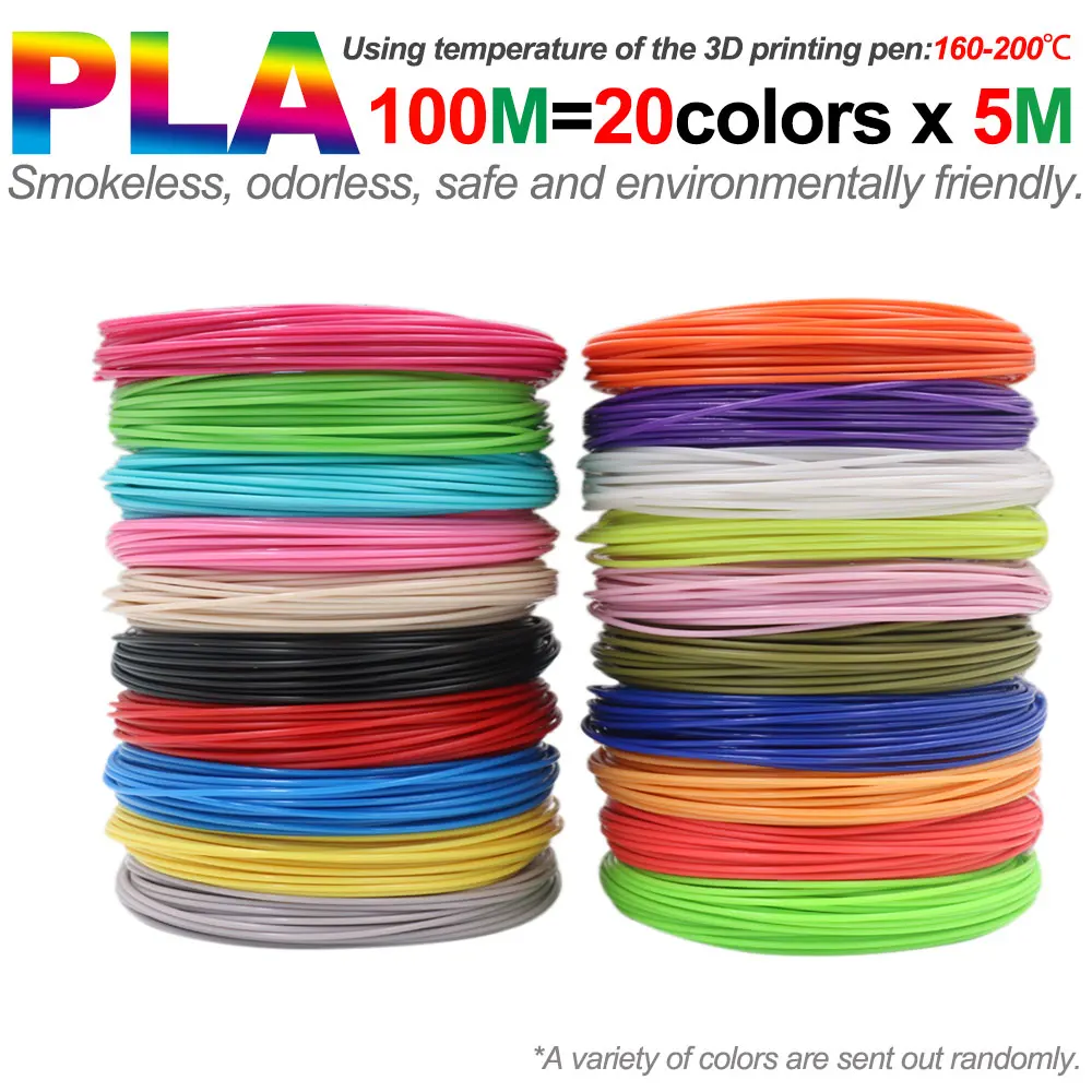PLA Filament Diameter 1.75mm Color 3D Printing Material for 3D Pen, 10/20/30 Colors, 100M 150M 200M, Colorless, Odorless and Saf