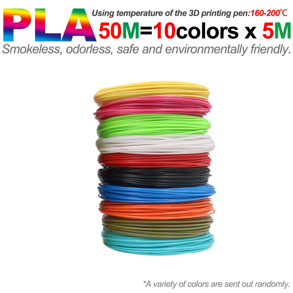 PLA Filament Diameter 1.75mm Color 3D Printing Material for 3D Pen, 10/20/30 Colors, 100M 150M 200M, Colorless, Odorless and Saf