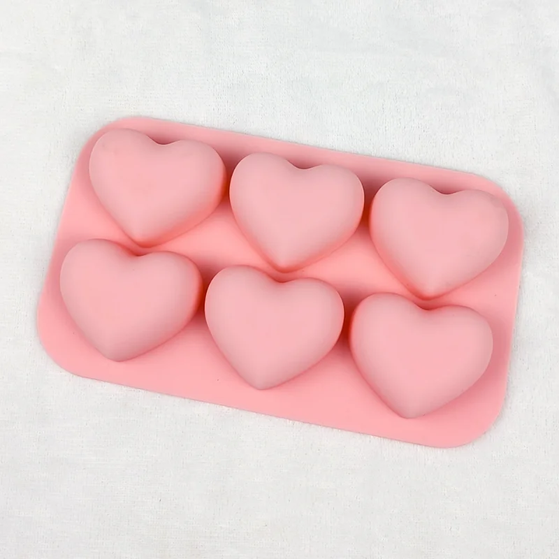 6 Cavities Valentine's Day Heart Silicone Baking Mold Love Chocolate Candy Biscuit Ice Mould Cute Gifts Soap Candle Making Set