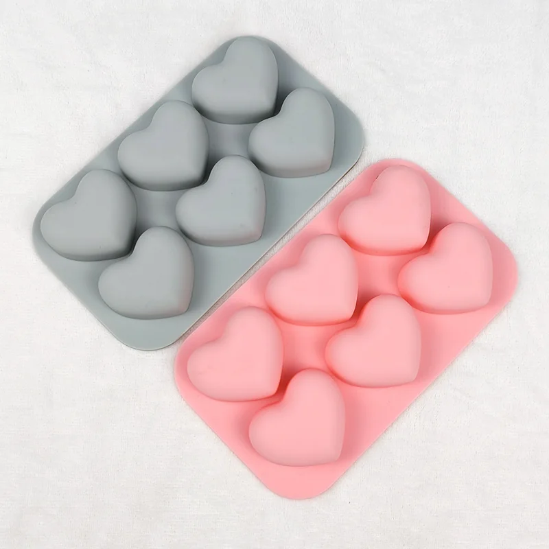 6 Cavities Valentine's Day Heart Silicone Baking Mold Love Chocolate Candy Biscuit Ice Mould Cute Gifts Soap Candle Making Set