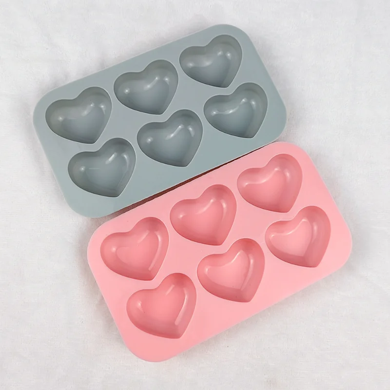6 Cavities Valentine's Day Heart Silicone Baking Mold Love Chocolate Candy Biscuit Ice Mould Cute Gifts Soap Candle Making Set