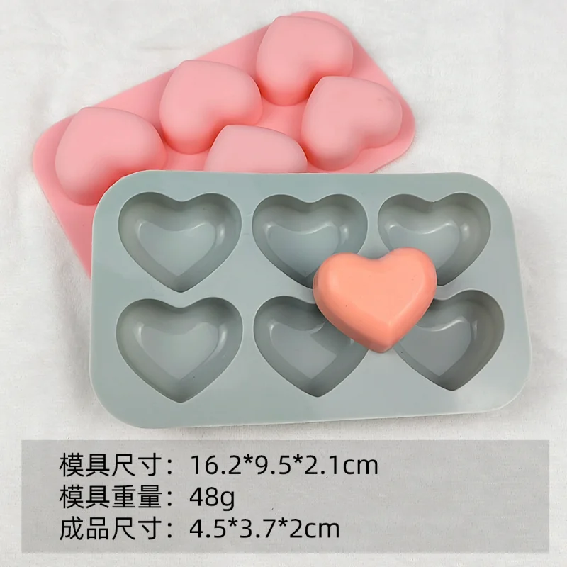 6 Cavities Valentine's Day Heart Silicone Baking Mold Love Chocolate Candy Biscuit Ice Mould Cute Gifts Soap Candle Making Set