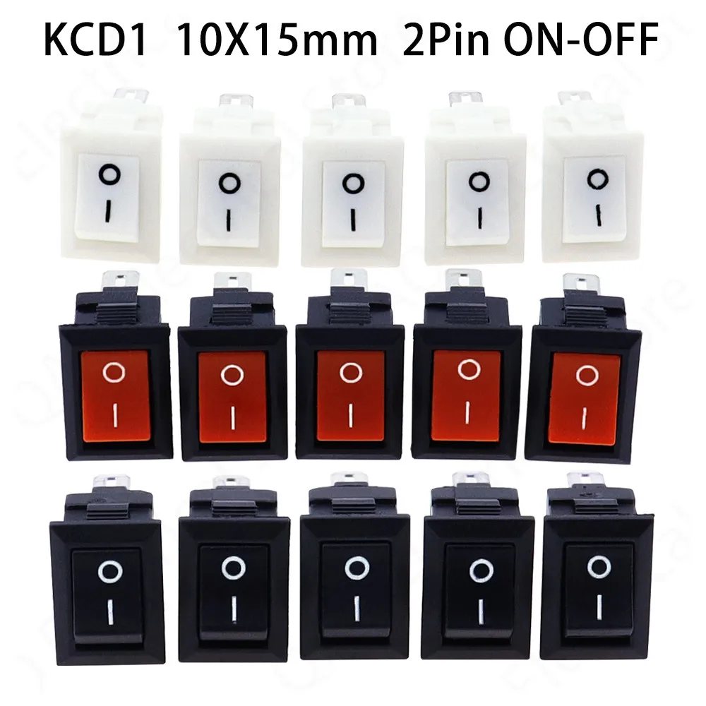 5/10Pcs Push Button Switch 10x15mm SPST 2Pin 3A 250V KCD11 Snap-in On/Off Rocker Switch 10MM*15MM Black Red and White