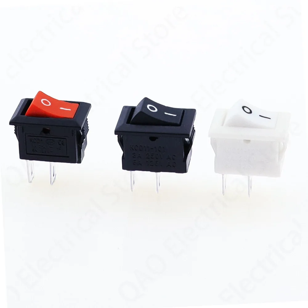 5/10Pcs Push Button Switch 10x15mm SPST 2Pin 3A 250V KCD11 Snap-in On/Off Rocker Switch 10MM*15MM Black Red and White