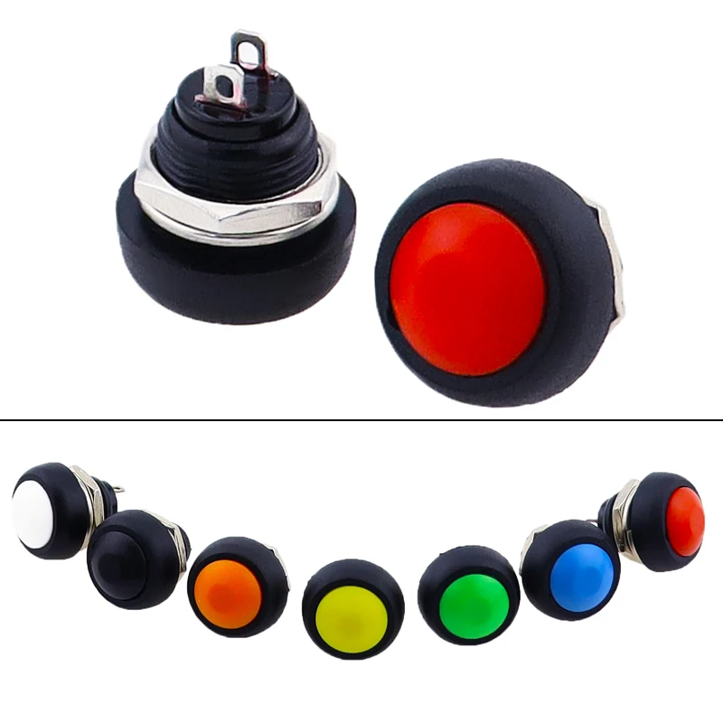 6Pcs PBS-33b 2Pin Mini Switch 12mm 12V 1A Waterproof momentary Push button Switch since the reset Non-locking