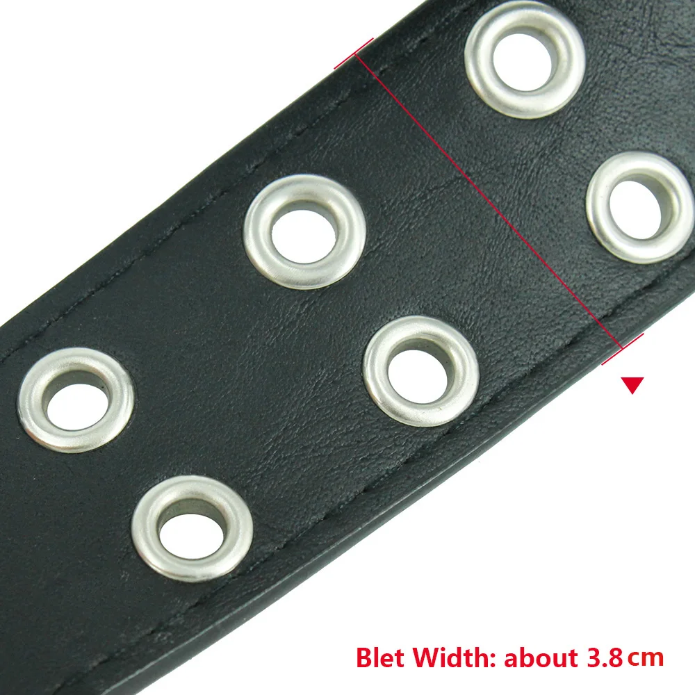 3.8cm Fashion Women Punk Belt Adjustable Black Double Eyelet Grommet Metal Buckle Cool Rivet Leather Men Waistband For Jeans