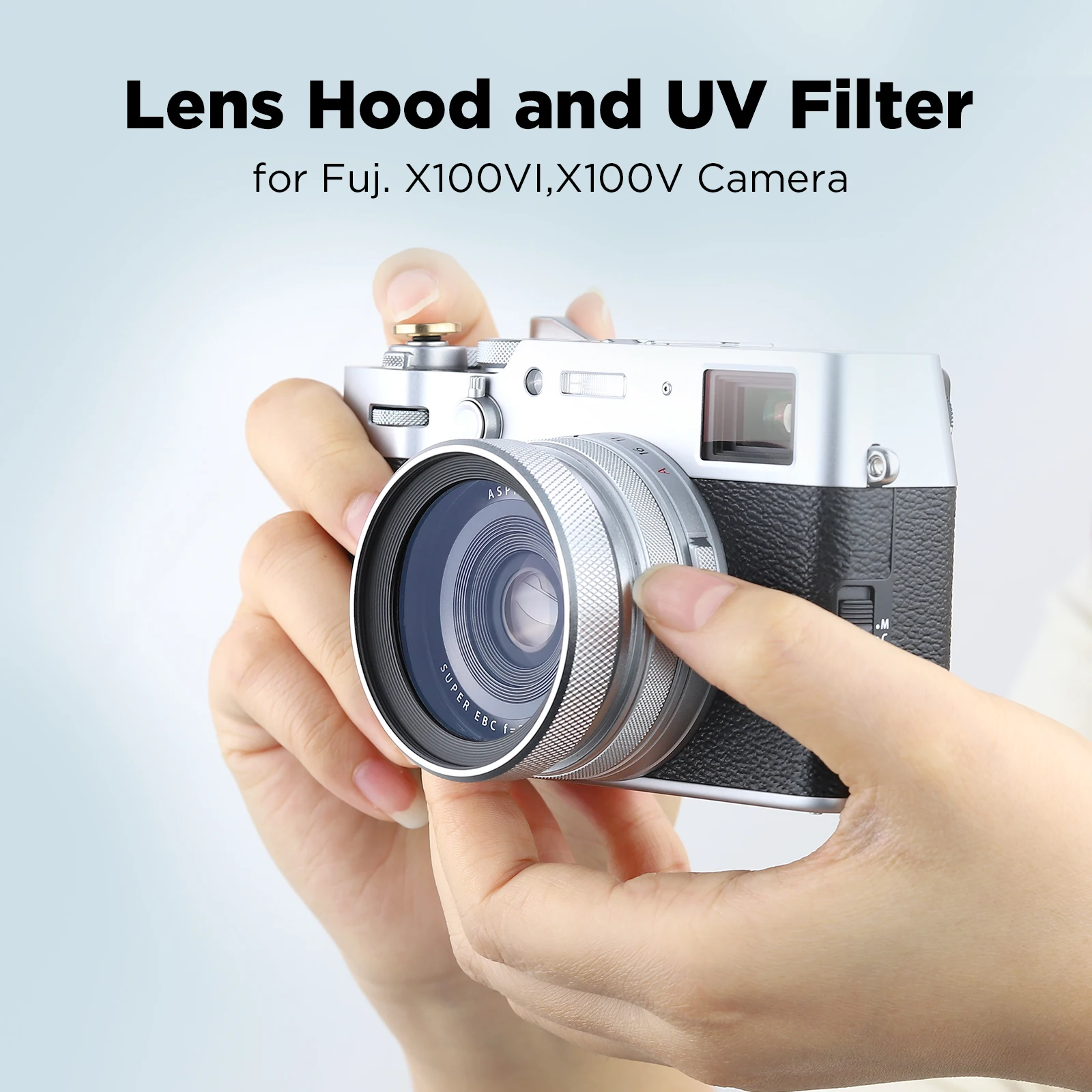 Haoge LUV-X54W Metal Lens Hood with MC UV Multicoated Ultraviolet Lens Filter for Fujifilm Fuji X100VI X100V Camera Silver