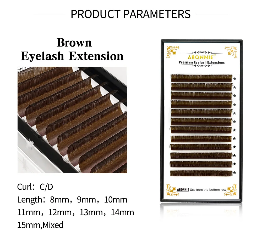 Abonnie New Arrival Dark Brown Eyelash Extension 12 Lines Mix 8-15mm Fake Mink Eyelash Makeup Silk Handmade Natural Lashes
