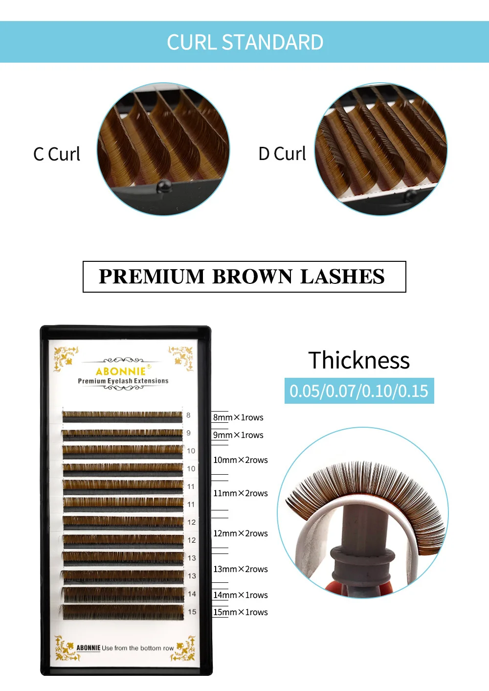 Abonnie New Arrival Dark Brown Eyelash Extension 12 Lines Mix 8-15mm Fake Mink Eyelash Makeup Silk Handmade Natural Lashes