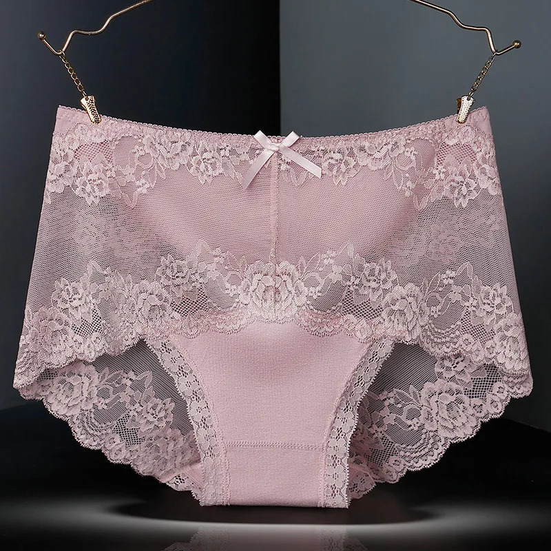 7Pcs Cotton Women's underwear lace transparent panties comfortable antibacterial plus size pants female sexy lingerie